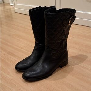 Talbots Black Quilted Mid Calf Heeled Boots